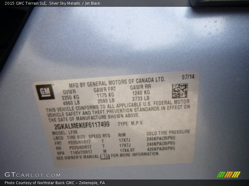 Silver Sky Metallic / Jet Black 2015 GMC Terrain SLE
