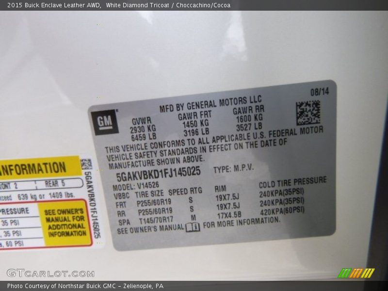 White Diamond Tricoat / Choccachino/Cocoa 2015 Buick Enclave Leather AWD