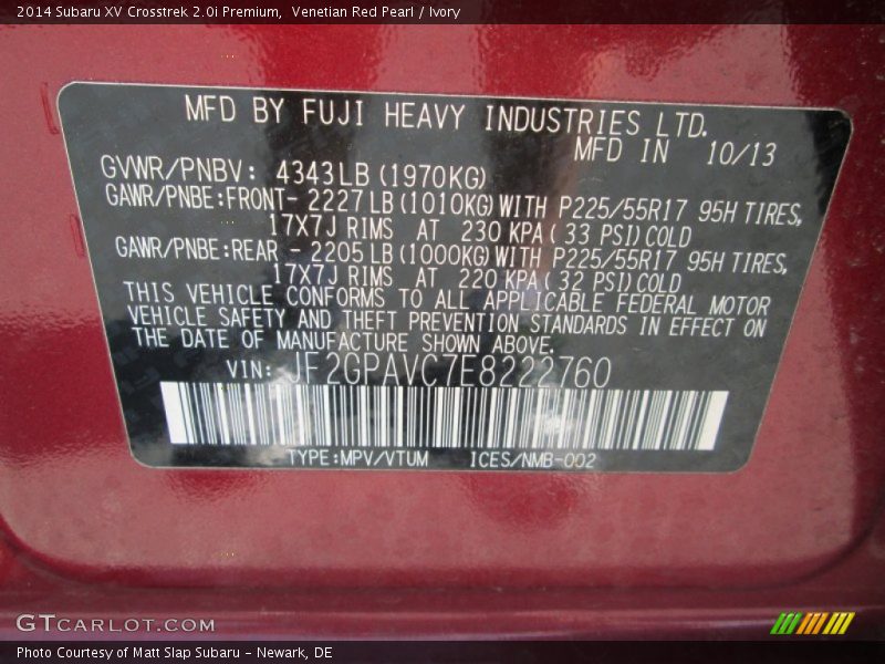 Venetian Red Pearl / Ivory 2014 Subaru XV Crosstrek 2.0i Premium