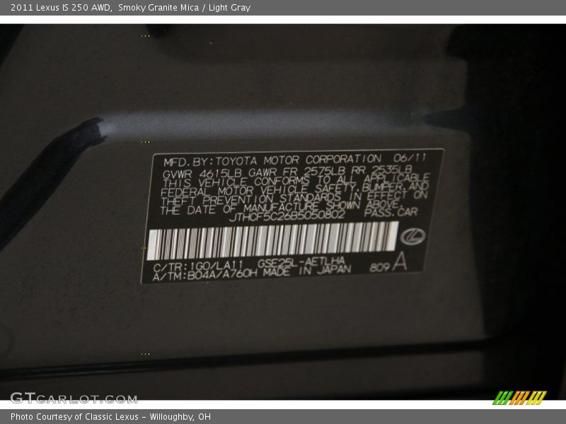 Smoky Granite Mica / Light Gray 2011 Lexus IS 250 AWD