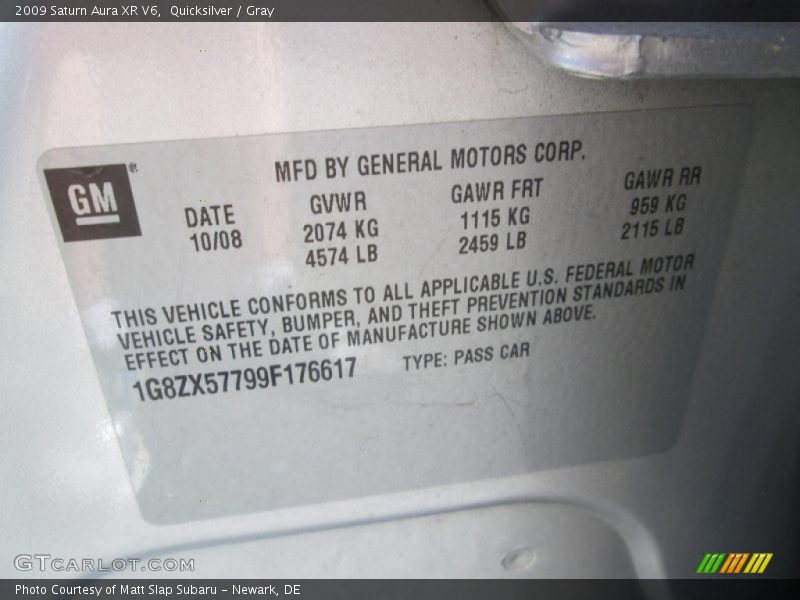 Quicksilver / Gray 2009 Saturn Aura XR V6