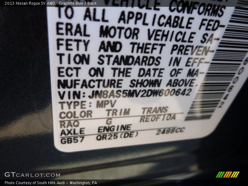 Graphite Blue / Black 2013 Nissan Rogue SV AWD