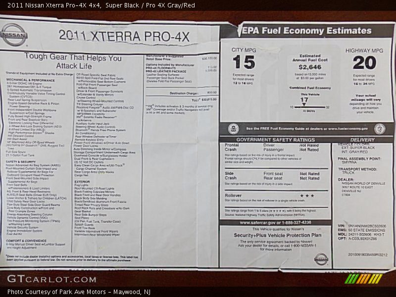  2011 Xterra Pro-4X 4x4 Window Sticker