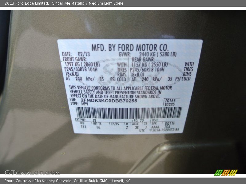 Ginger Ale Metallic / Medium Light Stone 2013 Ford Edge Limited