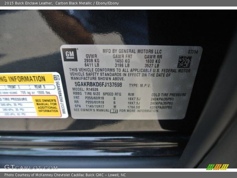Carbon Black Metallic / Ebony/Ebony 2015 Buick Enclave Leather