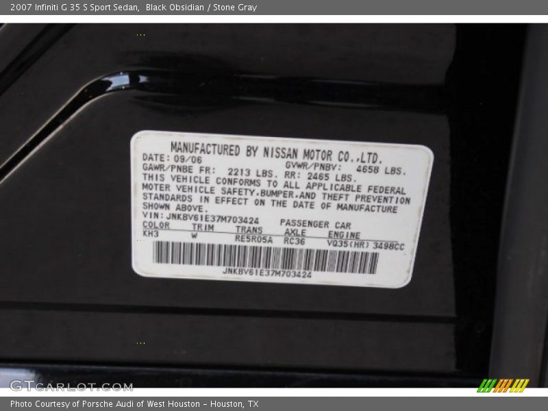 Black Obsidian / Stone Gray 2007 Infiniti G 35 S Sport Sedan