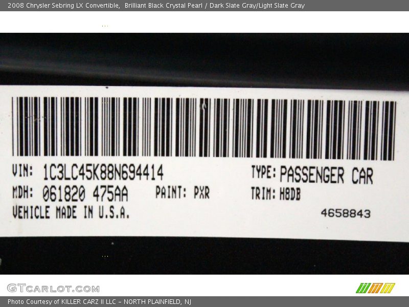 Brilliant Black Crystal Pearl / Dark Slate Gray/Light Slate Gray 2008 Chrysler Sebring LX Convertible