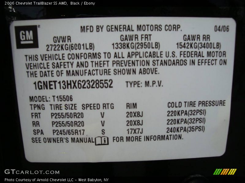 Black / Ebony 2006 Chevrolet TrailBlazer SS AWD