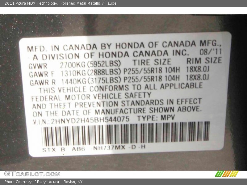 Polished Metal Metallic / Taupe 2011 Acura MDX Technology