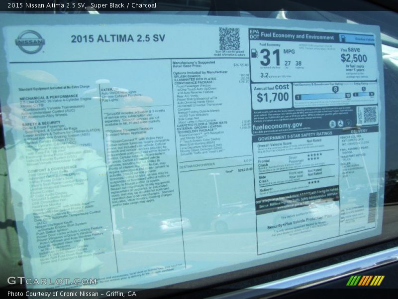  2015 Altima 2.5 SV Window Sticker