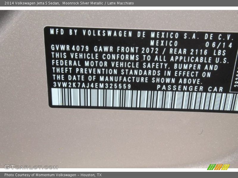 Moonrock Silver Metallic / Latte Macchiato 2014 Volkswagen Jetta S Sedan