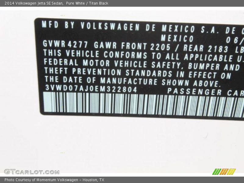 Pure White / Titan Black 2014 Volkswagen Jetta SE Sedan