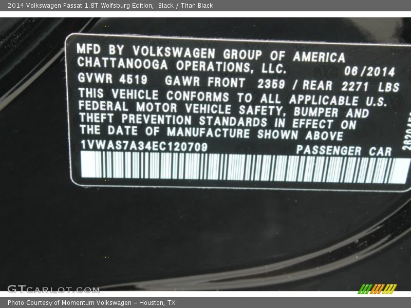 Black / Titan Black 2014 Volkswagen Passat 1.8T Wolfsburg Edition