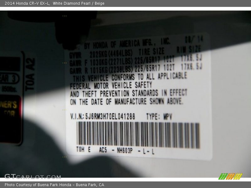 White Diamond Pearl / Beige 2014 Honda CR-V EX-L