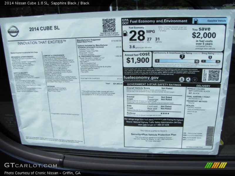  2014 Cube 1.8 SL Window Sticker