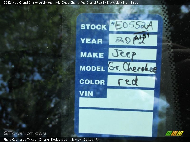 Deep Cherry Red Crystal Pearl / Black/Light Frost Beige 2012 Jeep Grand Cherokee Limited 4x4