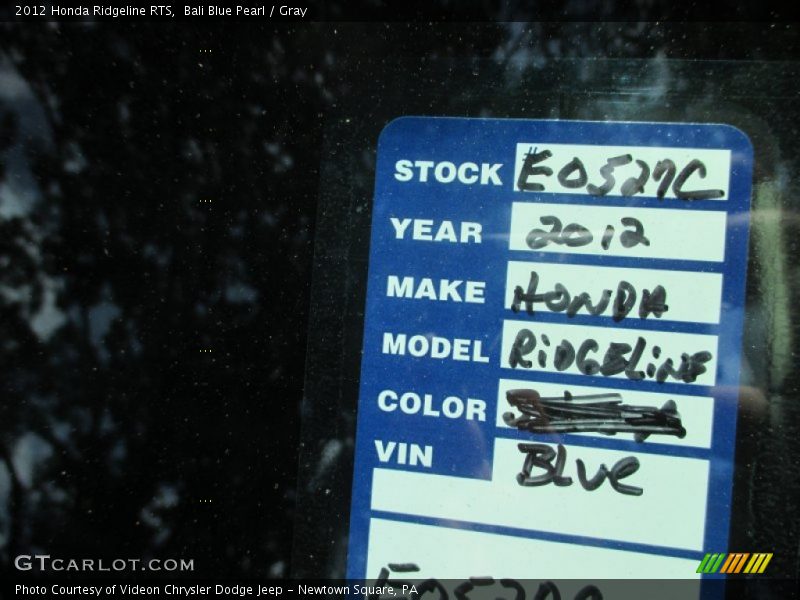 Bali Blue Pearl / Gray 2012 Honda Ridgeline RTS