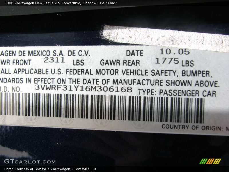 Shadow Blue / Black 2006 Volkswagen New Beetle 2.5 Convertible