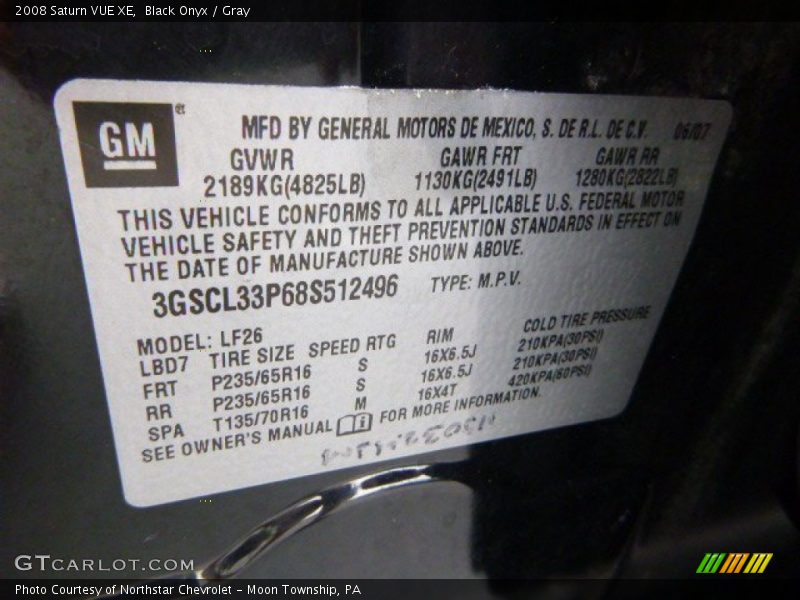 Black Onyx / Gray 2008 Saturn VUE XE