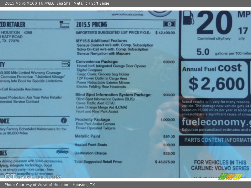 Sea Shell Metallic / Soft Beige 2015 Volvo XC60 T6 AWD