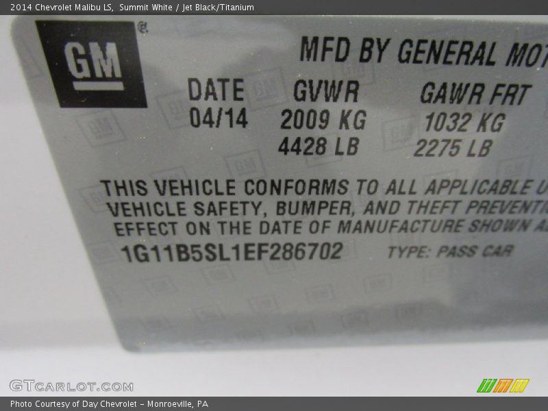 Summit White / Jet Black/Titanium 2014 Chevrolet Malibu LS