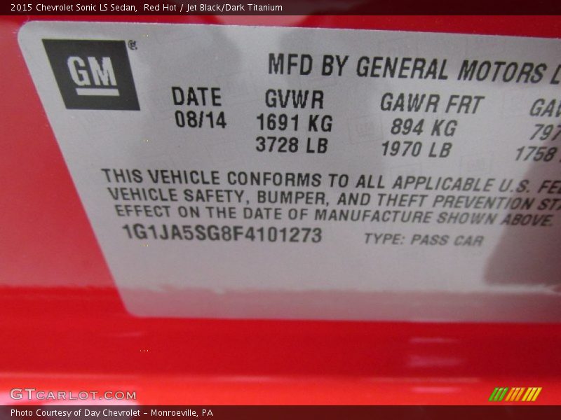 Red Hot / Jet Black/Dark Titanium 2015 Chevrolet Sonic LS Sedan
