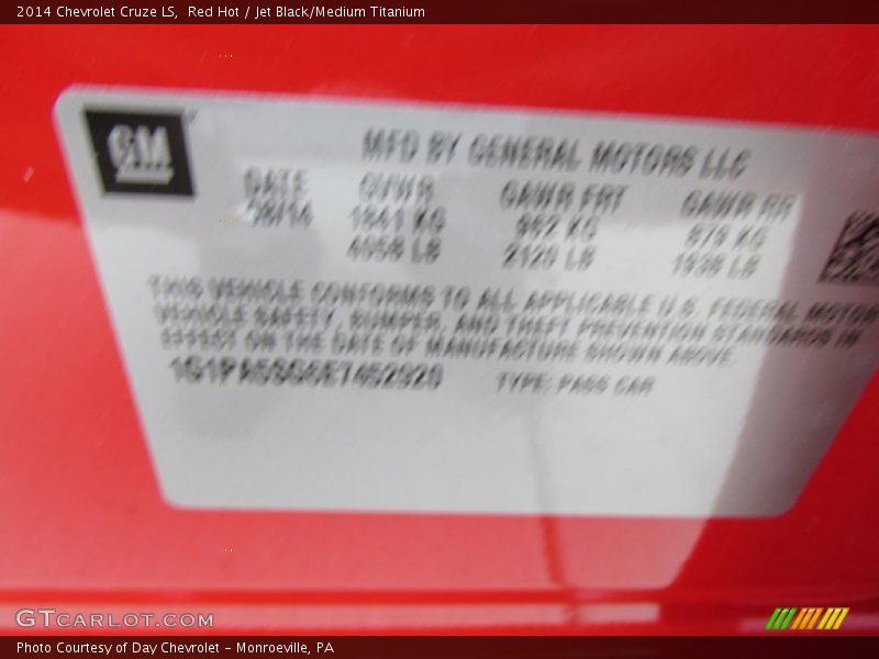 Red Hot / Jet Black/Medium Titanium 2014 Chevrolet Cruze LS
