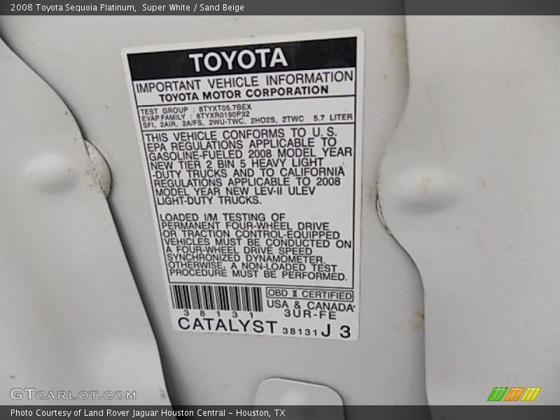 Super White / Sand Beige 2008 Toyota Sequoia Platinum