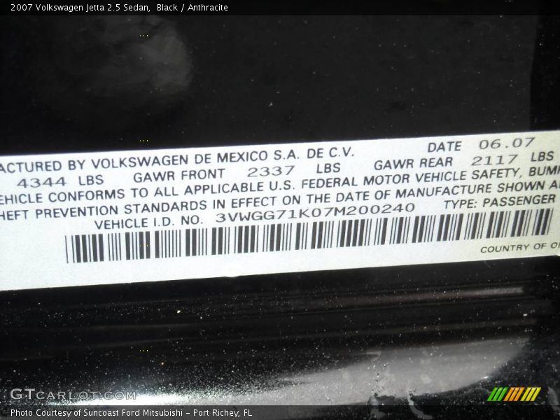 Black / Anthracite 2007 Volkswagen Jetta 2.5 Sedan