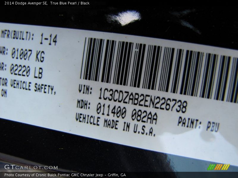 True Blue Pearl / Black 2014 Dodge Avenger SE