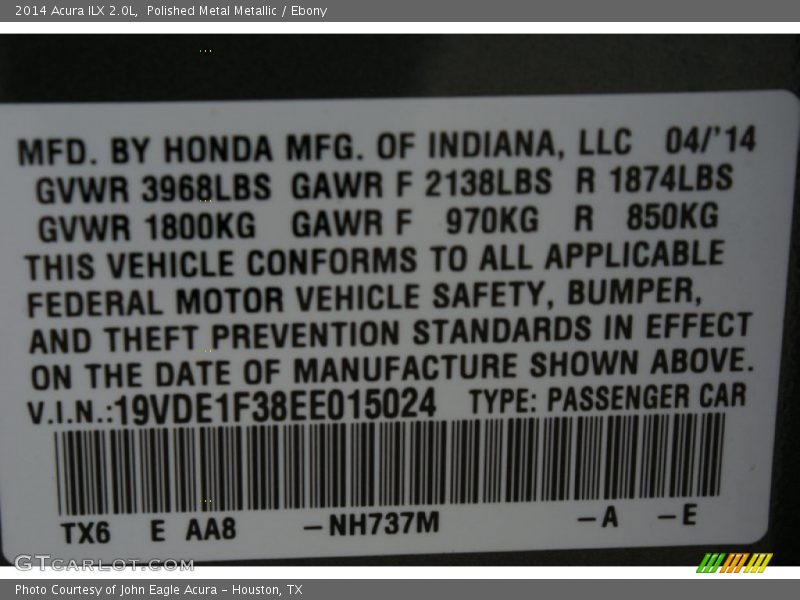 Polished Metal Metallic / Ebony 2014 Acura ILX 2.0L