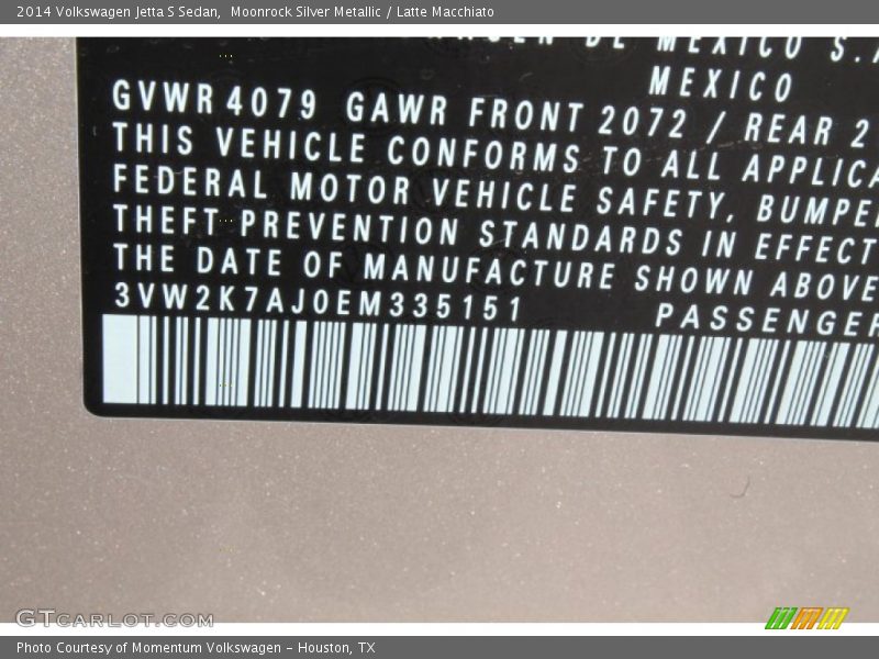 Moonrock Silver Metallic / Latte Macchiato 2014 Volkswagen Jetta S Sedan