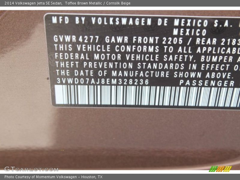 Toffee Brown Metallic / Cornsilk Beige 2014 Volkswagen Jetta SE Sedan