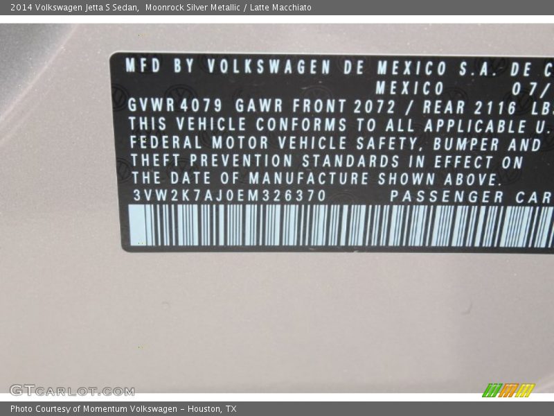 Moonrock Silver Metallic / Latte Macchiato 2014 Volkswagen Jetta S Sedan