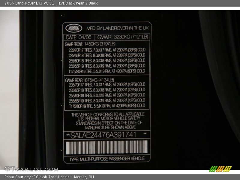 Java Black Pearl / Black 2006 Land Rover LR3 V8 SE