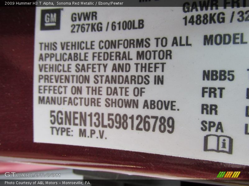 Sonoma Red Metallic / Ebony/Pewter 2009 Hummer H3 T Alpha
