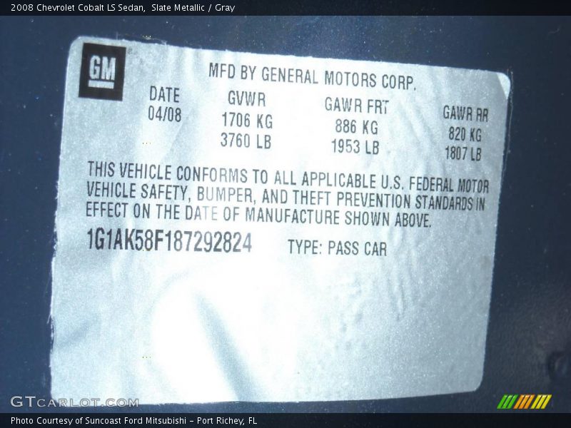 Slate Metallic / Gray 2008 Chevrolet Cobalt LS Sedan