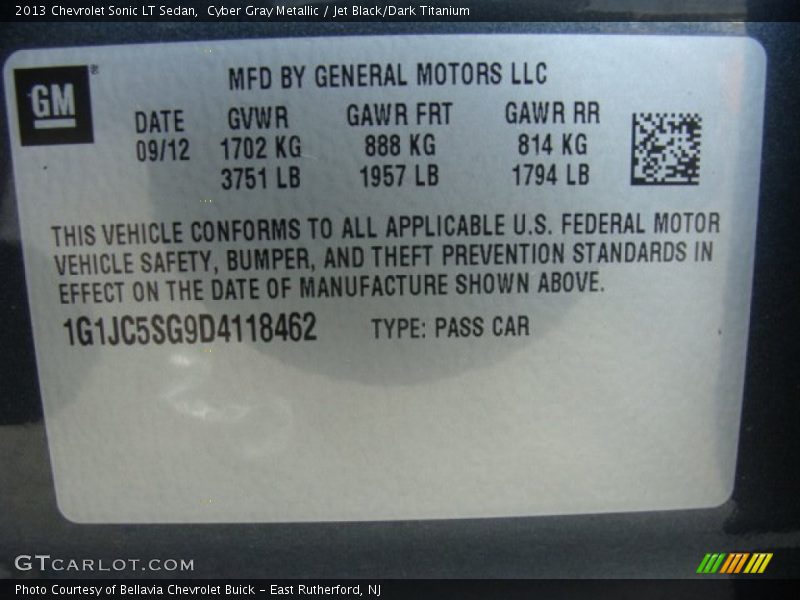 Cyber Gray Metallic / Jet Black/Dark Titanium 2013 Chevrolet Sonic LT Sedan