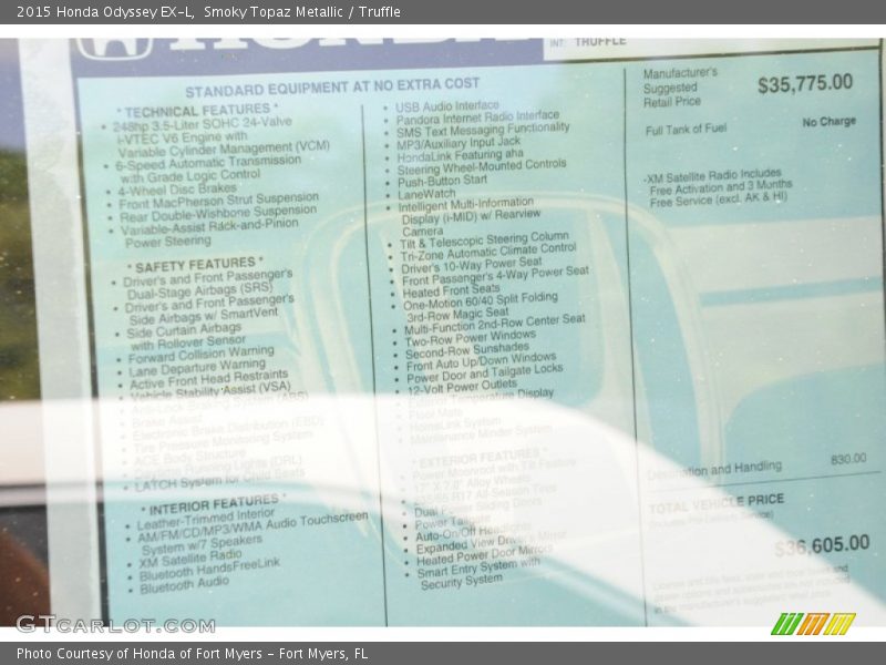 Smoky Topaz Metallic / Truffle 2015 Honda Odyssey EX-L