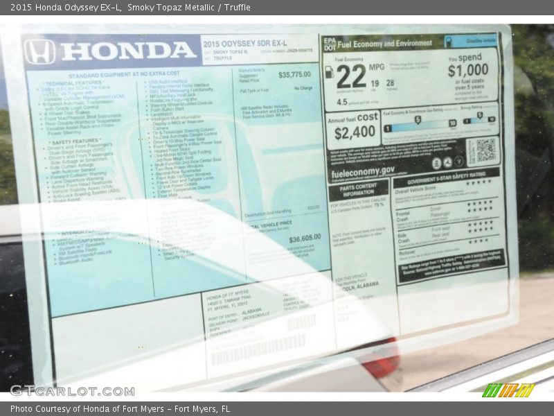 Smoky Topaz Metallic / Truffle 2015 Honda Odyssey EX-L