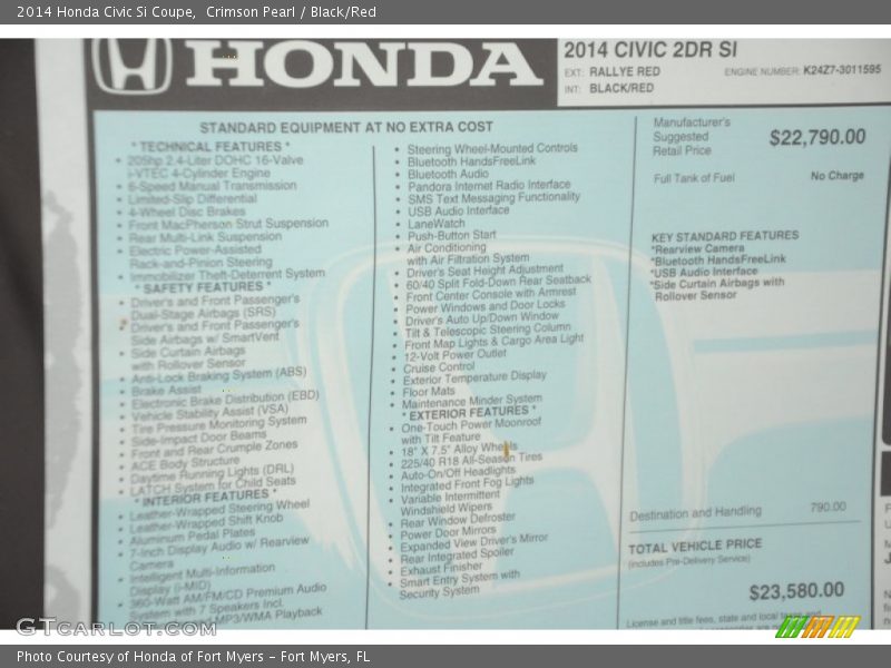 2014 Civic Si Coupe Window Sticker