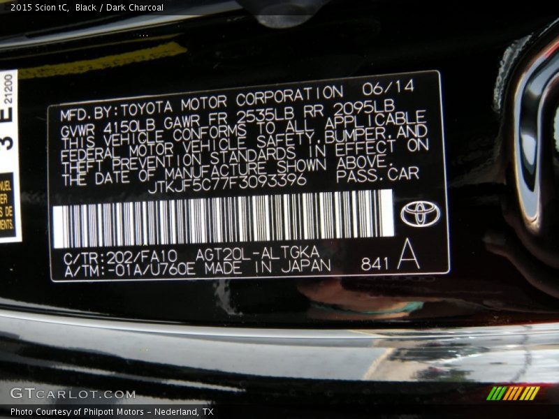 Black / Dark Charcoal 2015 Scion tC