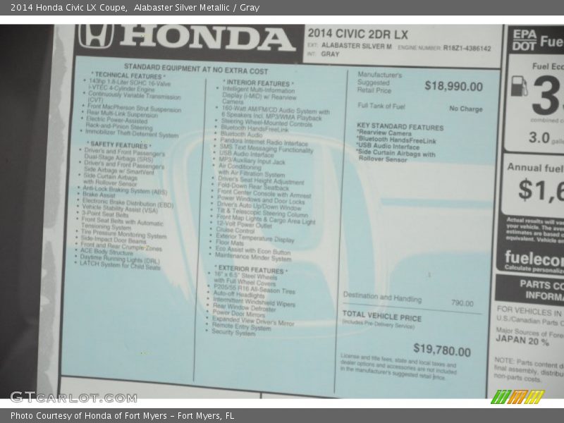 Alabaster Silver Metallic / Gray 2014 Honda Civic LX Coupe