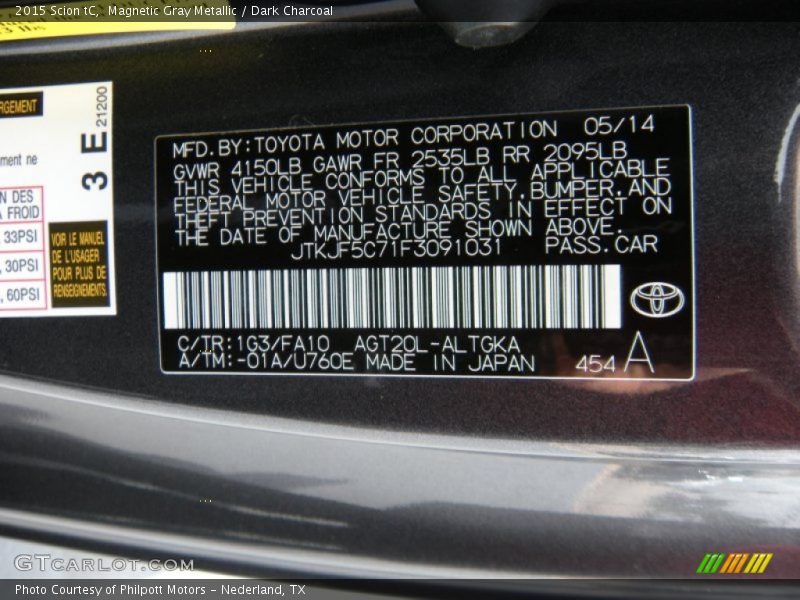 Magnetic Gray Metallic / Dark Charcoal 2015 Scion tC