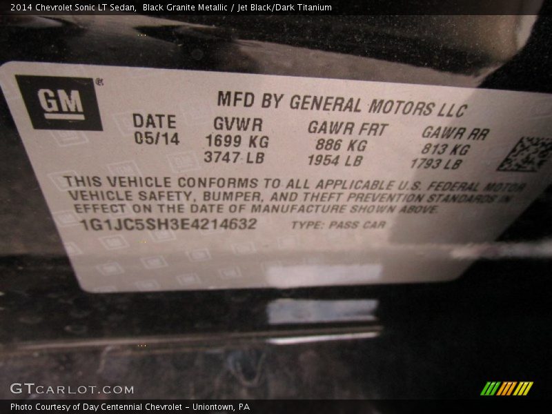Black Granite Metallic / Jet Black/Dark Titanium 2014 Chevrolet Sonic LT Sedan