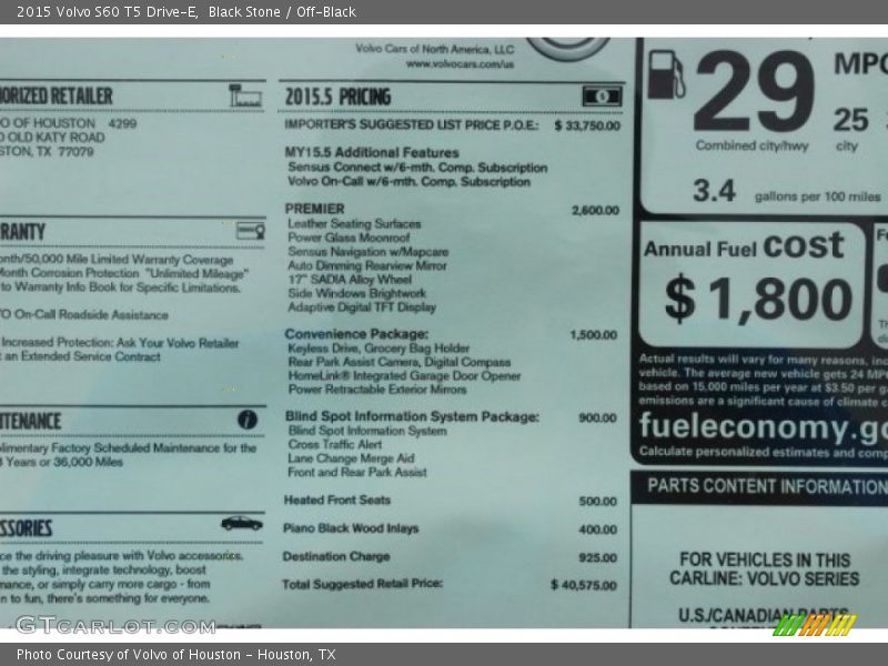 Black Stone / Off-Black 2015 Volvo S60 T5 Drive-E