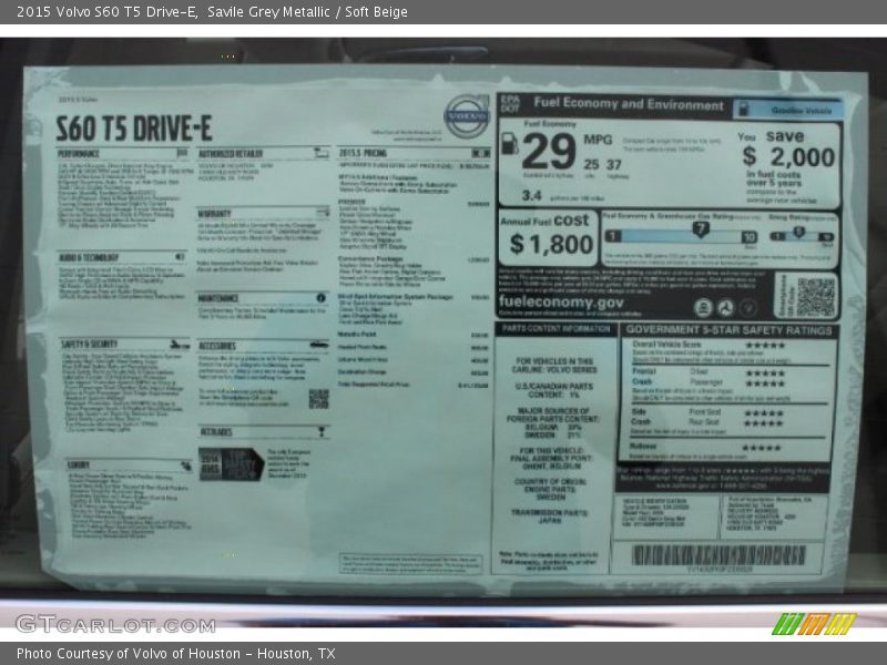 Savile Grey Metallic / Soft Beige 2015 Volvo S60 T5 Drive-E