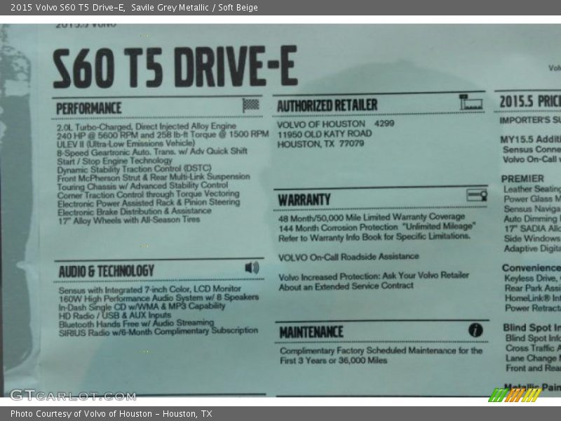 Savile Grey Metallic / Soft Beige 2015 Volvo S60 T5 Drive-E