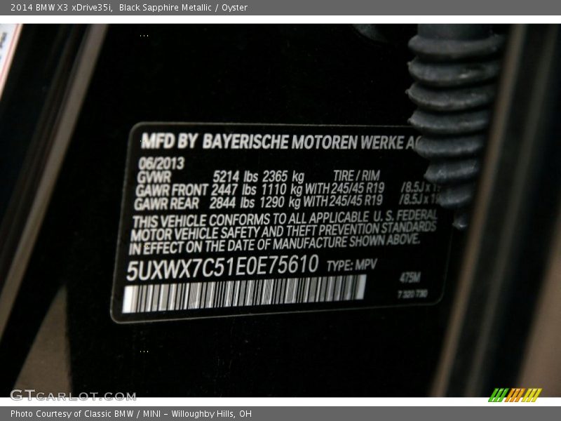 Black Sapphire Metallic / Oyster 2014 BMW X3 xDrive35i