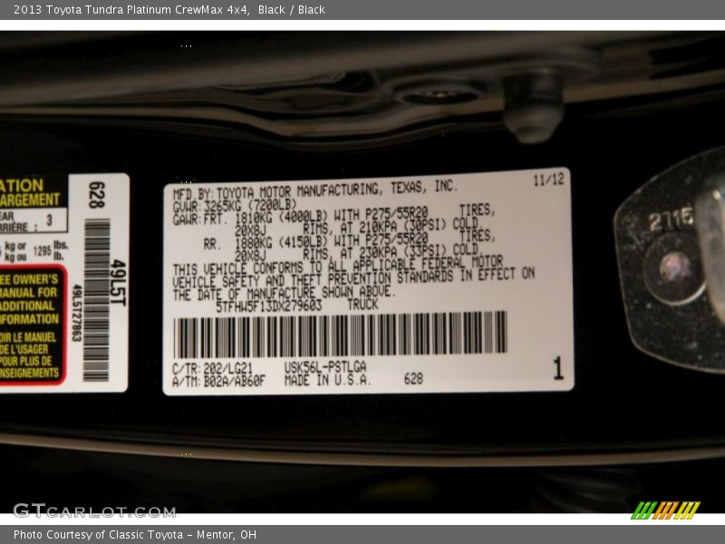 Black / Black 2013 Toyota Tundra Platinum CrewMax 4x4